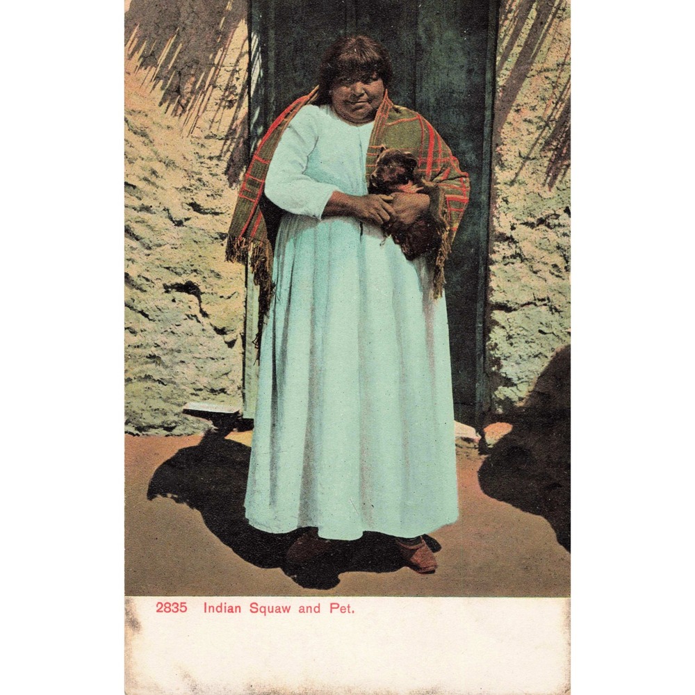 Native American Woman Holding Pet Dog Antique Postcard 1908 Adolph Selige 2835 - Picture 1 of 2